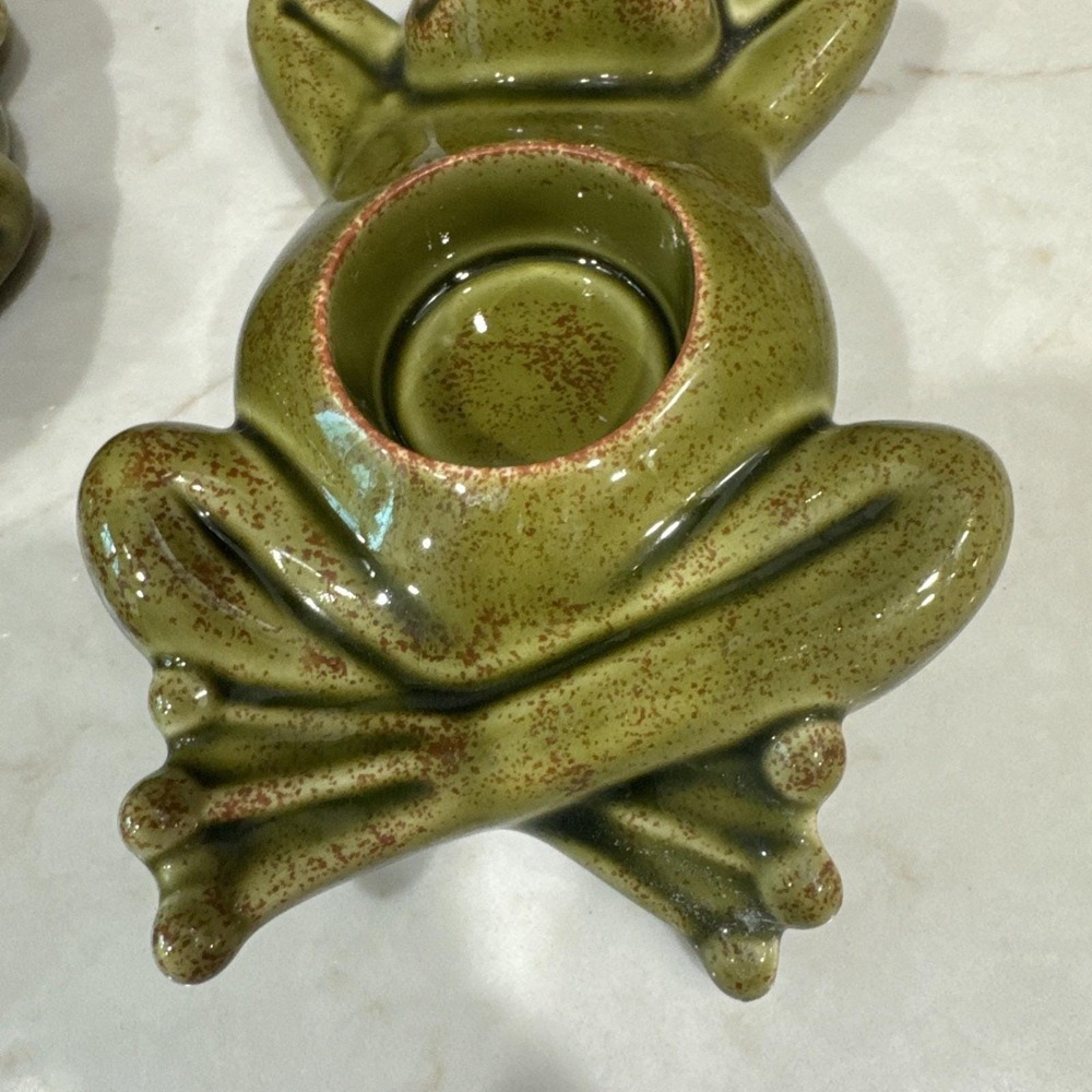 Party Lite Ceramic Frogs Tea Lite  Candle‎ Holder Set Green Vintage - Picture 4 of 10
